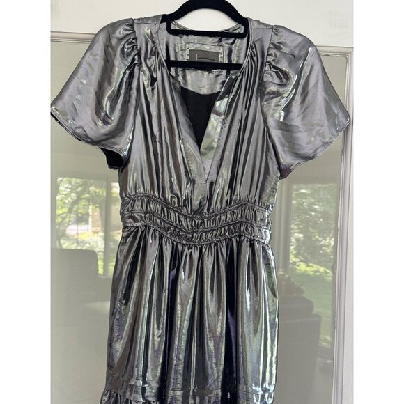 Anthropologie The Somerset Maxi Tiered Dress Metallic Shine Silver Grey Size XS - Picture 6 of 7